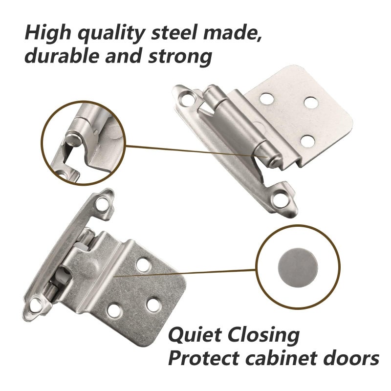 HOME MASTER HARDWARE 50 Packs (25 Pairs) 3/8" Inset Satin Nickel Cabinet Hinges, Self Closing Cabinet Door Hinges with Door Bumper, Semi-Concealed Hinges for Kitchen/Furniture Cabinets & Doors - Image 3